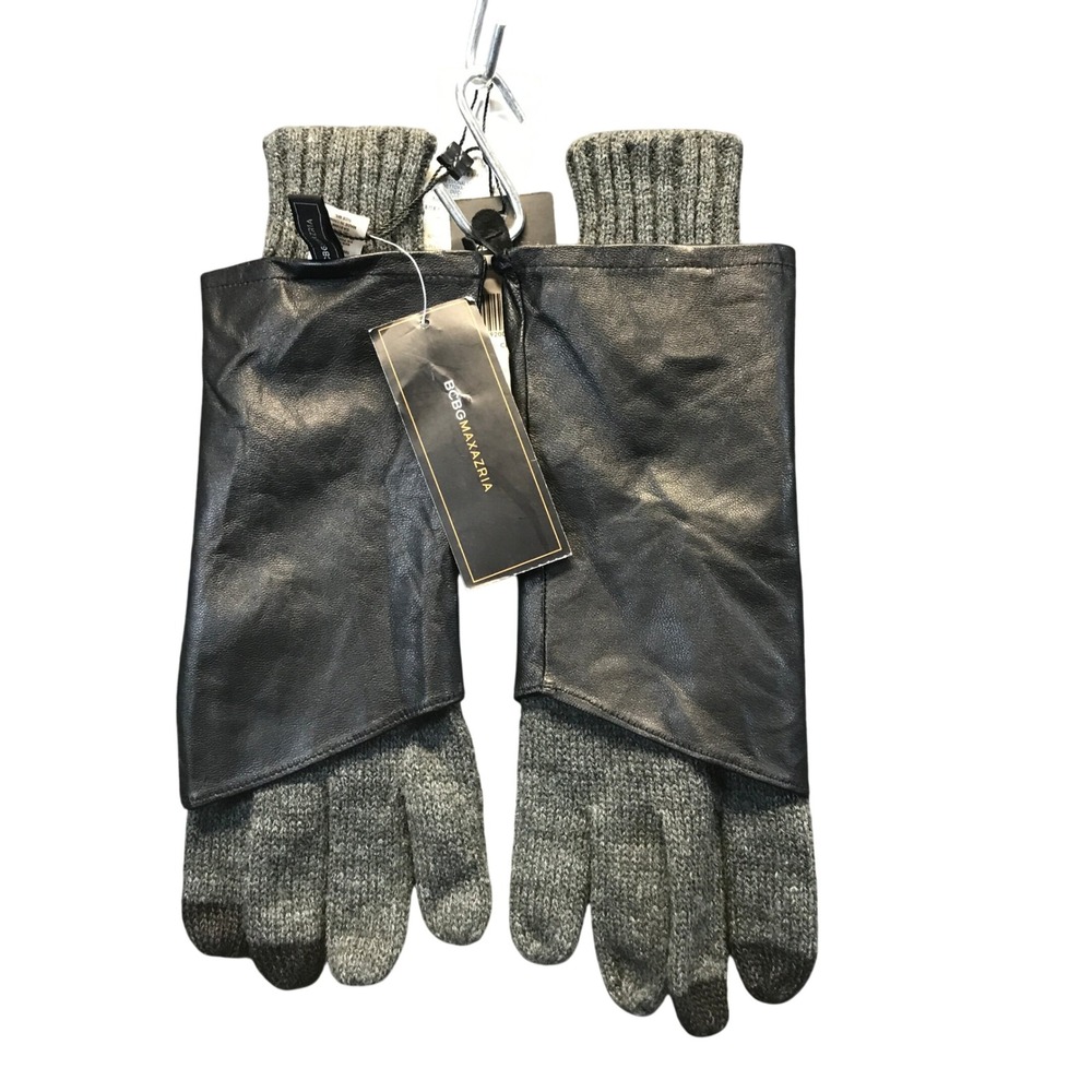 BCBGMAXAZRIA Gloves Womens M/L Charcoal NEW Leather Knit Touchscreen JZQMB510